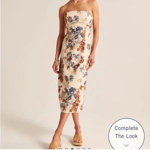 Strapless Linen-Blend Midi Dress - Cream Floral
